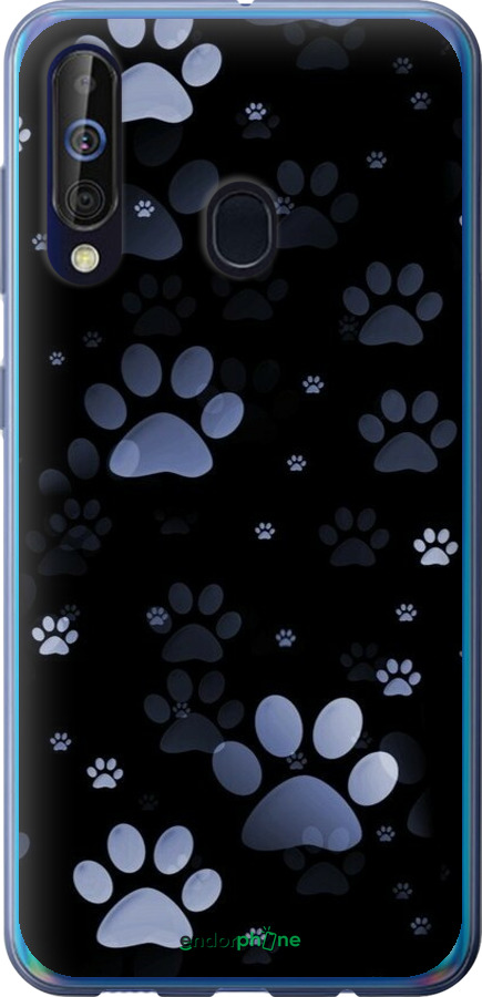 Силиконовый чехол С синими отпечатками лап для Samsung Galaxy A60 2019 A606F - 6441u-1699 изображение 