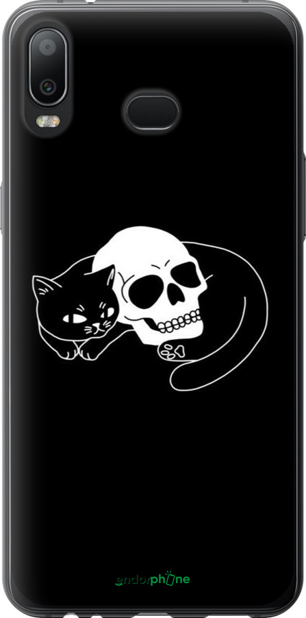 Силиконовый чехол С изображением кота и черепа для Samsung Galaxy A6s - 6491u-1604 изображение 