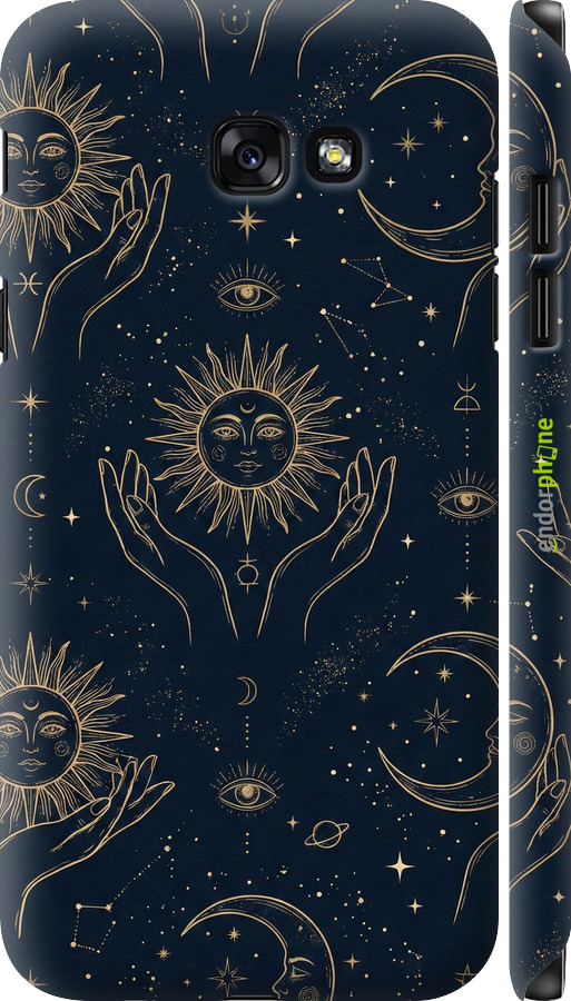 3D пластиковый матовый чехол Celestial Harmony: Sun & Moon Gold Mystic Pattern для Samsung Galaxy A7 (2017) - 6778m-445 изображение 