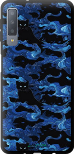 TPU чехол Візерунок чорних котів на блакитному фоні для Samsung Galaxy A7 (2018) A750F - 6525b-1582 изображение 