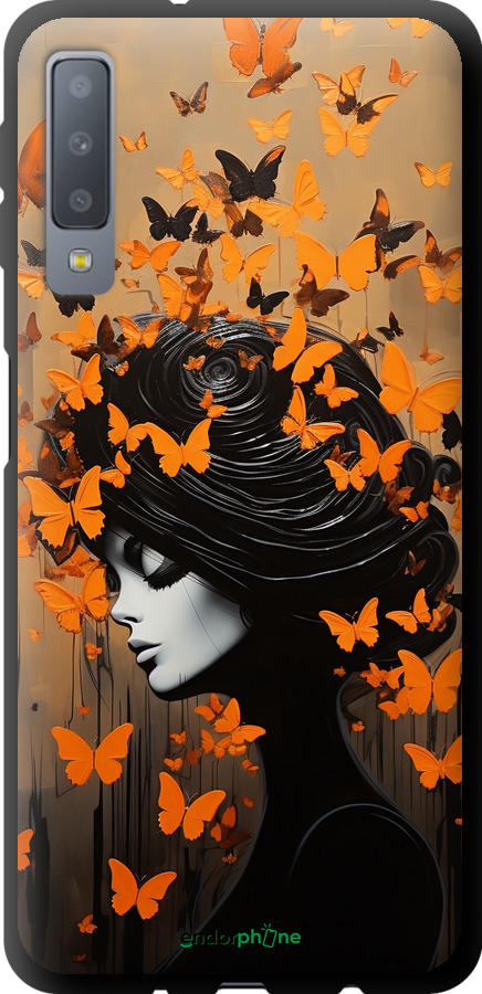 TPU чехол Чехол для телефона Девушка с оранжевыми бабочками для Samsung Galaxy A7 (2018) A750F - 5940b-1582 изображение 