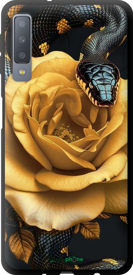 TPU чехол Black snake and golden rose для Samsung Galaxy A7 (2018) A750F - 6068b-1582 изображение 