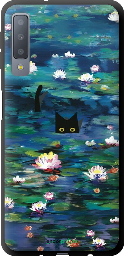 TPU чехол с изображением водяных лилий и кошек для Samsung Galaxy A7 (2018) A750F - 6257b-1582 изображение 