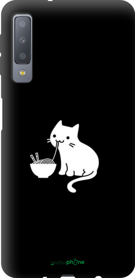 TPU чехол С милым котом на черном фоне для Samsung Galaxy A7 (2018) A750F - 6528b-1582 изображение 