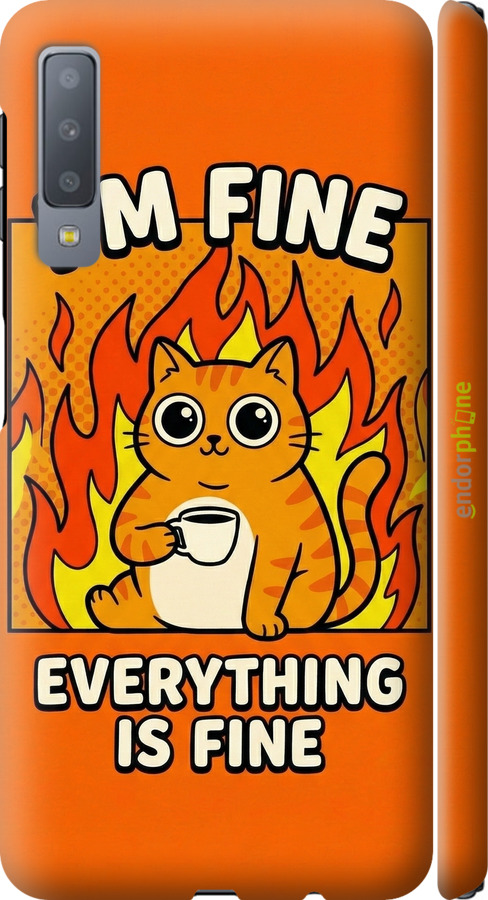 3D пластиковый матовый чехол Funny Cat для Samsung Galaxy A7 (2018) A750F - 6786m-1582 изображение 