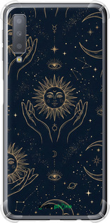 Силикон с усиленными углами чехол Celestial Harmony: Sun & Moon Gold Mystic Pattern для Samsung Galaxy A7 (2018) A750F - 6778sp-1582 изображение 