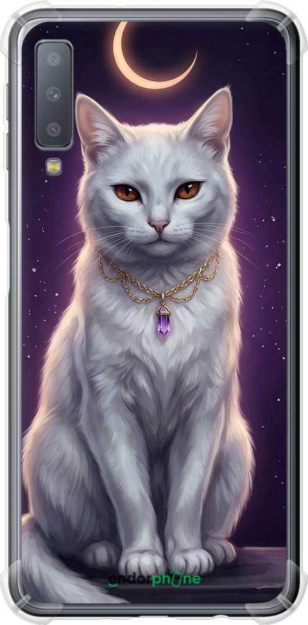 Силикон с усиленными углами чехол Mystic White Cat Gothic Dark Purple Gold для Samsung Galaxy A7 (2018) A750F - 6805sp-1582 изображение 