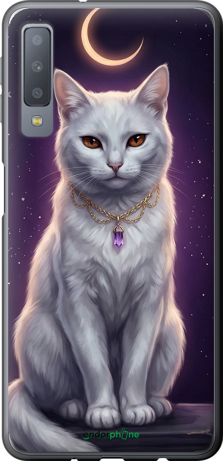 2D пластиковый чехол Mystic White Cat Gothic Dark Purple Gold для Samsung Galaxy A7 (2018) A750F - 6805t-1582 изображение 