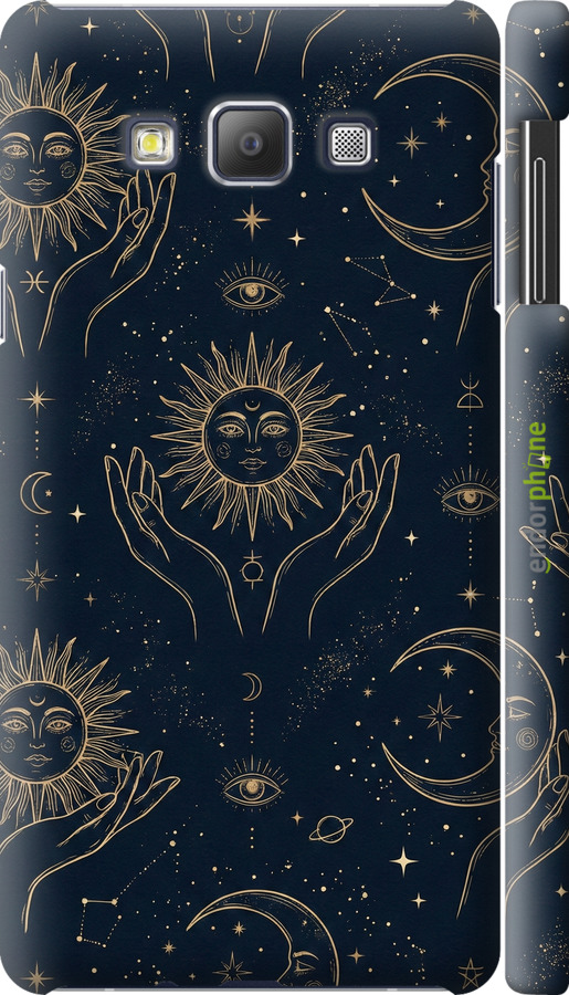 3D пластиковый матовый чехол Celestial Harmony: Sun & Moon Gold Mystic Pattern для Samsung Galaxy A7 A700H - 6778m-117 изображение 