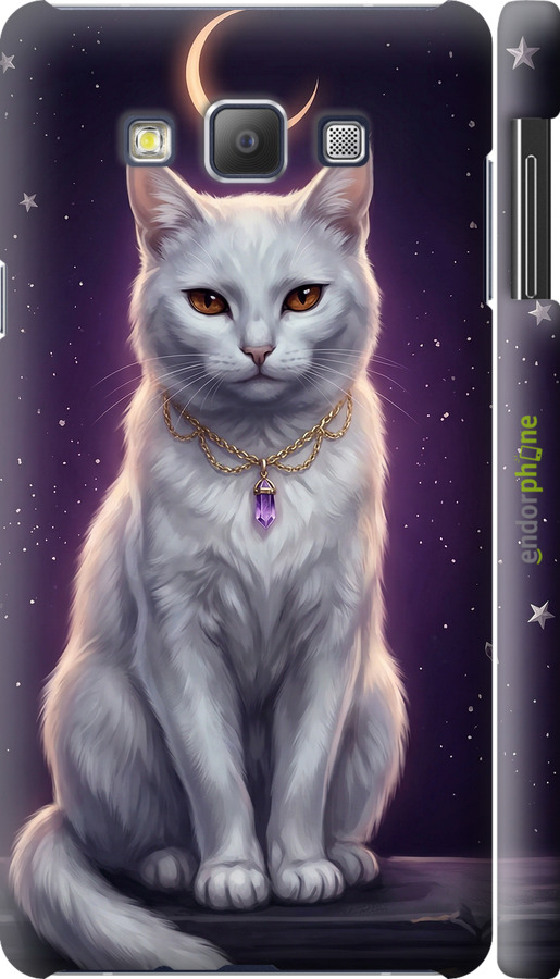 3D пластиковый матовый чехол Mystic White Cat Gothic Dark Purple Gold для Samsung Galaxy A7 A700H - 6805m-117 изображение 