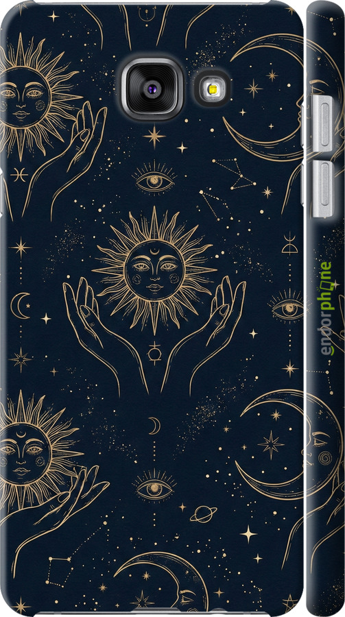 3D пластиковий матовий чехол Celestial Harmony: Sun & Moon Gold Mystic Pattern для Samsung Galaxy A7 (2016) A710F - 6778m-121 изображение 