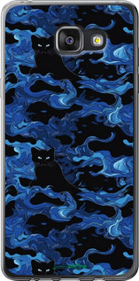 2D пластиковий чехол Візерунок чорних котів на блакитному фоні для Samsung Galaxy A7 (2016) A710F - 6525t-121 изображение 