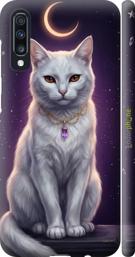 3D пластиковый матовый чехол Mystic White Cat Gothic Dark Purple Gold для Samsung Galaxy A70 2019 A705F - 6805m-1675 изображение 