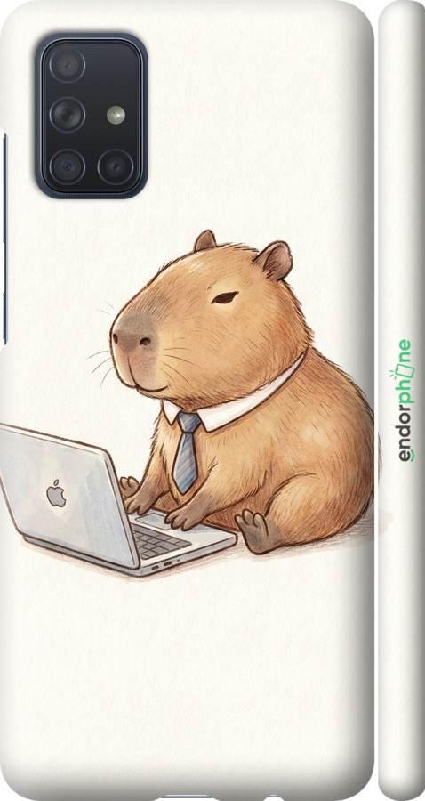 3D пластиковый матовый чехол Funny Capybara CEO Working для Samsung Galaxy A71 2020 A715F - 6777m-1826 изображение 