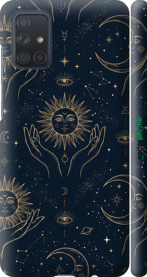 3D пластиковый матовый чехол Celestial Harmony: Sun & Moon Gold Mystic Pattern для Samsung Galaxy A71 2020 A715F - 6778m-1826 изображение 