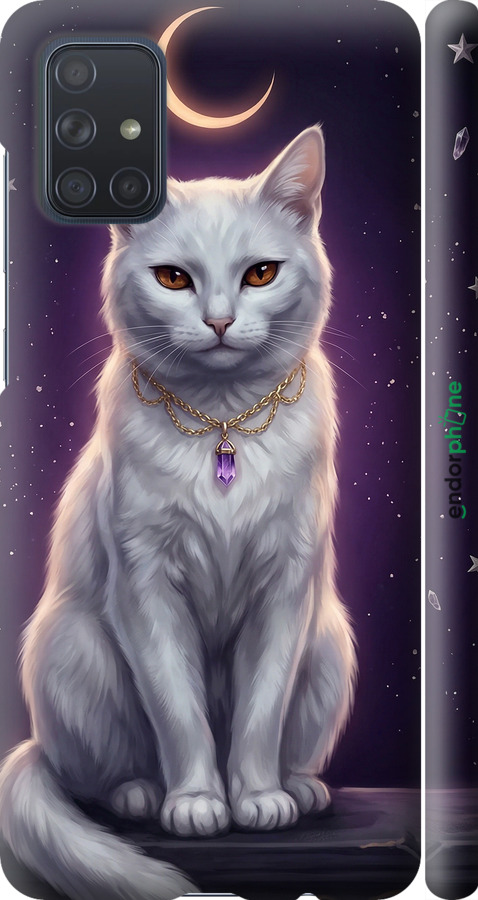 3D пластиковый матовый чехол Mystic White Cat Gothic Dark Purple Gold для Samsung Galaxy A71 2020 A715F - 6805m-1826 изображение 