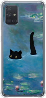 Силикон с усиленными углами чехол С изображением кота и водяной лилии Monet для Samsung Galaxy A71 2020 A715F - 6519sp-1826 изображение 