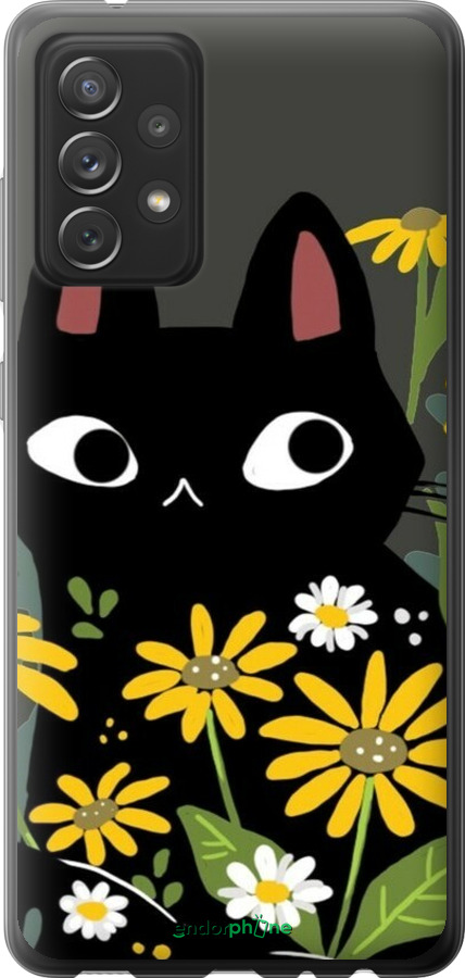 2D пластиковый чехол Черный кот с цветами для Samsung Galaxy A72 A725F - 6448t-2247 изображение 