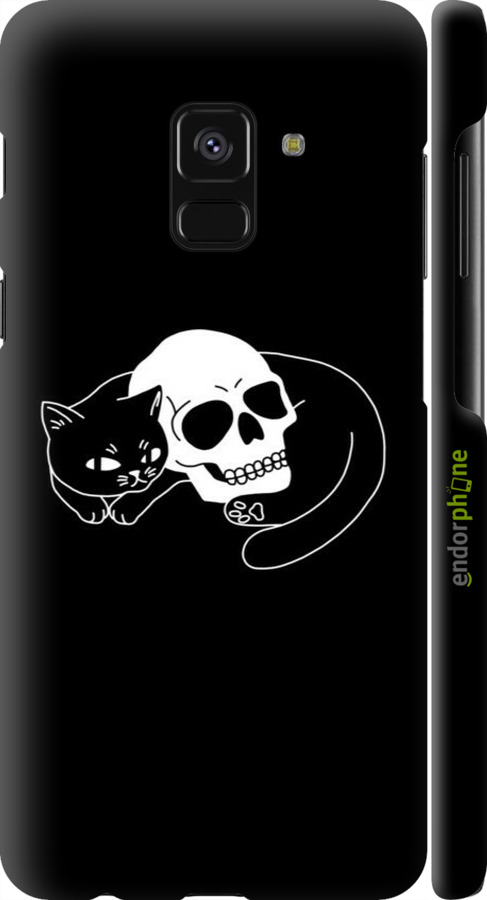 3D пластиковий матовий чехол Із зображенням кота та черепа для Samsung Galaxy A8 2018 A530F - 6491m-1344 изображение 