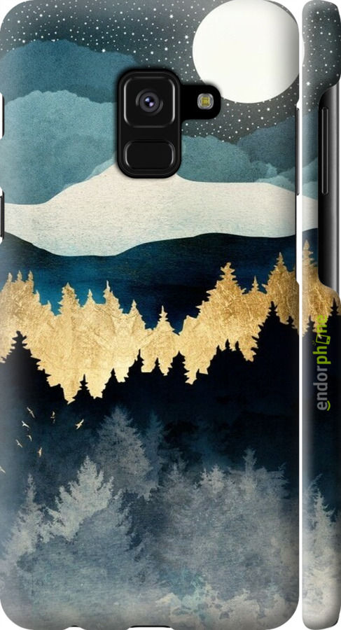 3D пластиковий матовий чехол Нічний краєвид з лісом та горами для Samsung Galaxy A8 2018 A530F - 6493m-1344 изображение 
