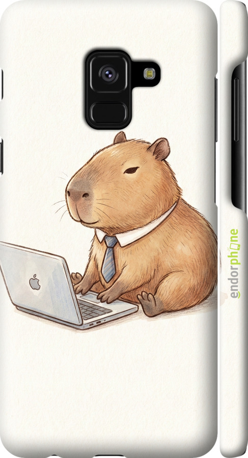 3D пластиковый глянцевый чехол Funny Capybara CEO Working для Samsung Galaxy A8 2018 A530F - 6777c-1344 изображение 