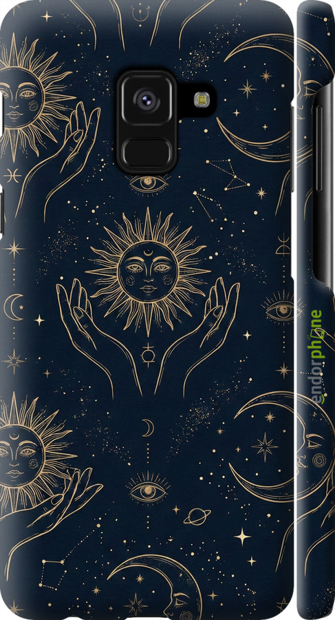 3D пластиковый матовый чехол Celestial Harmony: Sun & Moon Gold Mystic Pattern для Samsung Galaxy A8 2018 A530F - 6778m-1344 изображение 