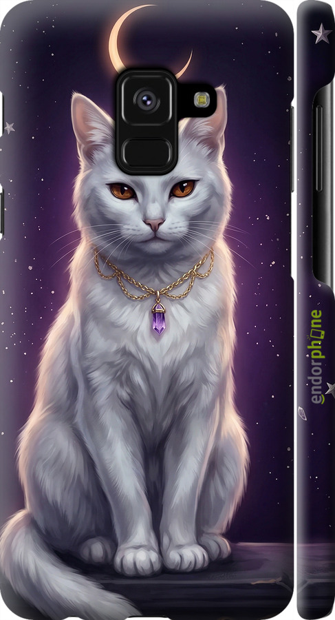 3D пластиковый матовый чехол Mystic White Cat Gothic Dark Purple Gold для Samsung Galaxy A8 2018 A530F - 6805m-1344 изображение 