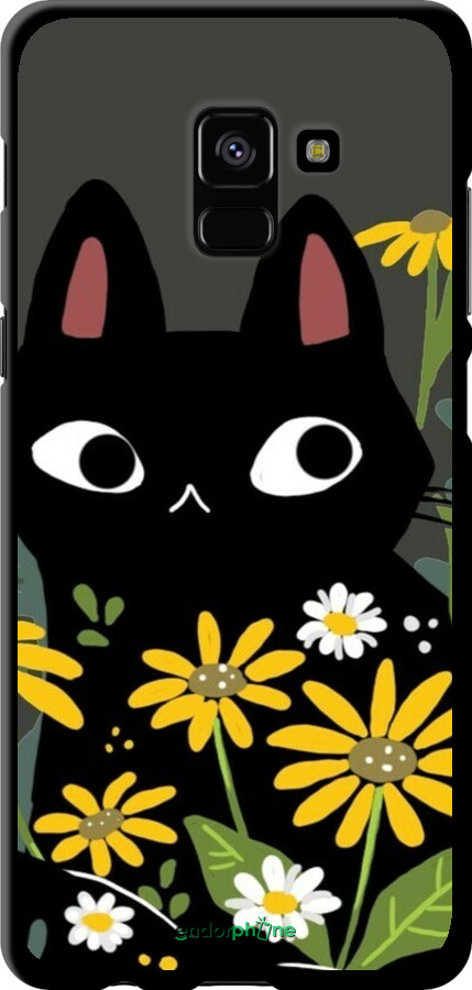 TPU чехол Черный кот с цветами для Samsung Galaxy A8 Plus 2018 A730F - 6448b-1345 изображение 