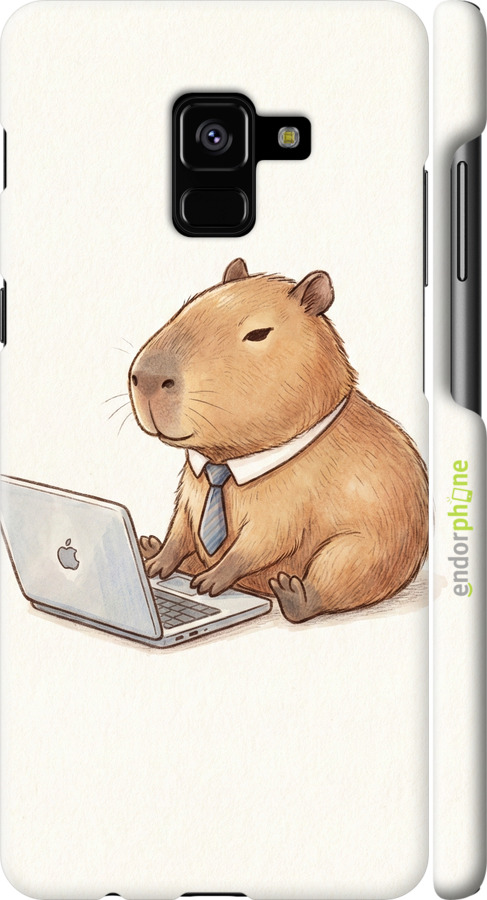 3D пластиковый матовый чехол Funny Capybara CEO Working для Samsung Galaxy A8 Plus 2018 A730F - 6777m-1345 изображение 