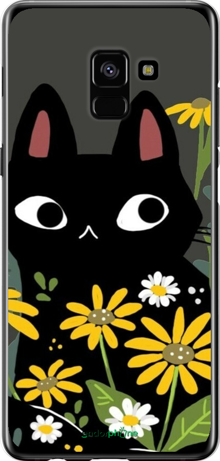 2D пластиковый чехол Черный кот с цветами для Samsung Galaxy A8 Plus 2018 A730F - 6448t-1345 изображение 