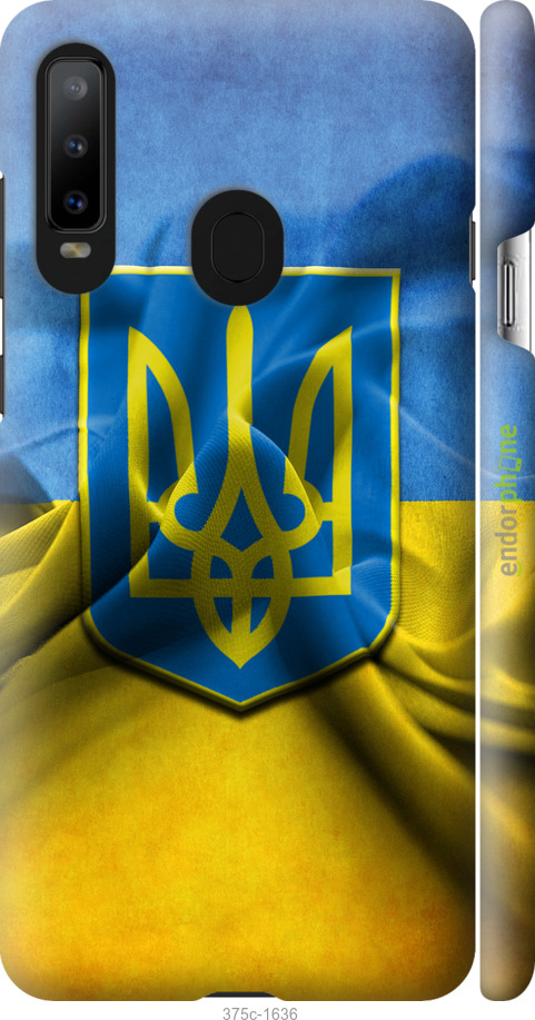 

3D пластиковий матовий чохол "Прапор та герб України" для Samsung Galaxy A8S, Блакитний