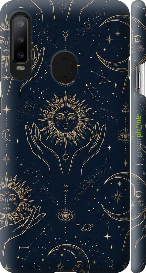 3D пластиковый матовый чехол Celestial Harmony: Sun & Moon Gold Mystic Pattern для Samsung Galaxy A8S - 6778m-1636 изображение 
