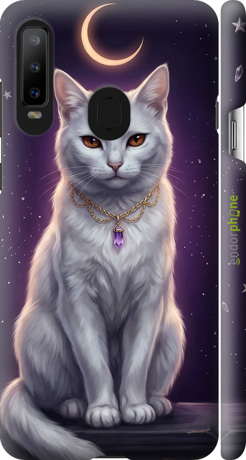 3D пластиковый матовый чехол Mystic White Cat Gothic Dark Purple Gold для Samsung Galaxy A8S - 6805m-1636 изображение 