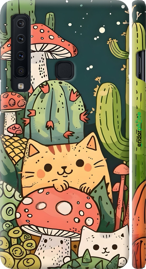 3D пластиковый матовый чехол Коты грибы для Samsung Galaxy A9 (2018) - 6321m-1503 изображение 