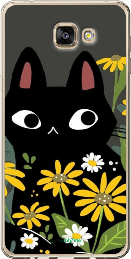Силиконовый чехол Черный кот с цветами для Samsung Galaxy A9 A9000 - 6448u-107 изображение 