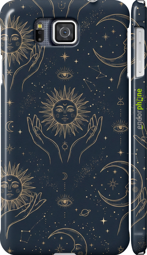 3D пластиковый глянцевый чехол Celestial Harmony: Sun & Moon Gold Mystic Pattern для Samsung Galaxy Alpha G850F - 6778c-65 изображение 