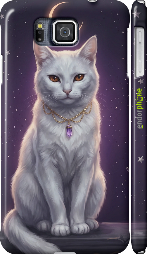 3D пластиковий глянцевий чехол Mystic White Cat Gothic Dark Purple Gold для Samsung Galaxy Alpha G850F - 6805c-65 изображение 
