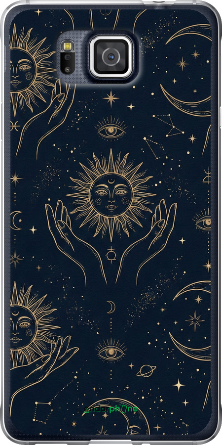 Силиконовый чехол Celestial Harmony: Sun & Moon Gold Mystic Pattern для Samsung Galaxy Alpha G850F - 6778u-65 изображение 