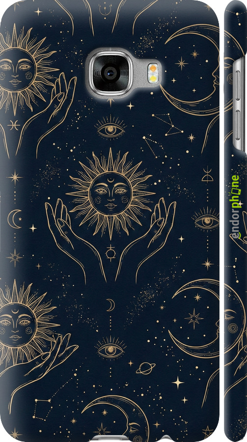 3D пластиковый матовый чехол Celestial Harmony: Sun & Moon Gold Mystic Pattern для Samsung Galaxy C5 C5000 - 6778m-301 изображение 