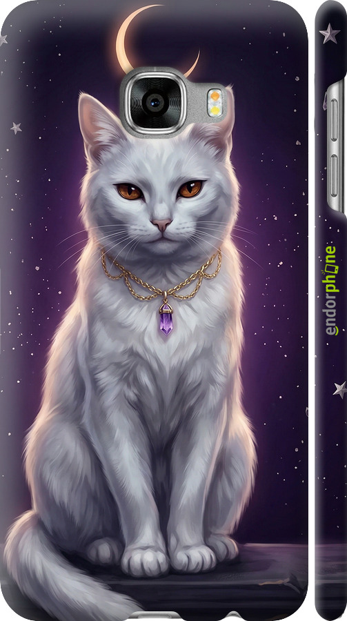 3D пластиковый матовый чехол Mystic White Cat Gothic Dark Purple Gold для Samsung Galaxy C5 C5000 - 6805m-301 изображение 