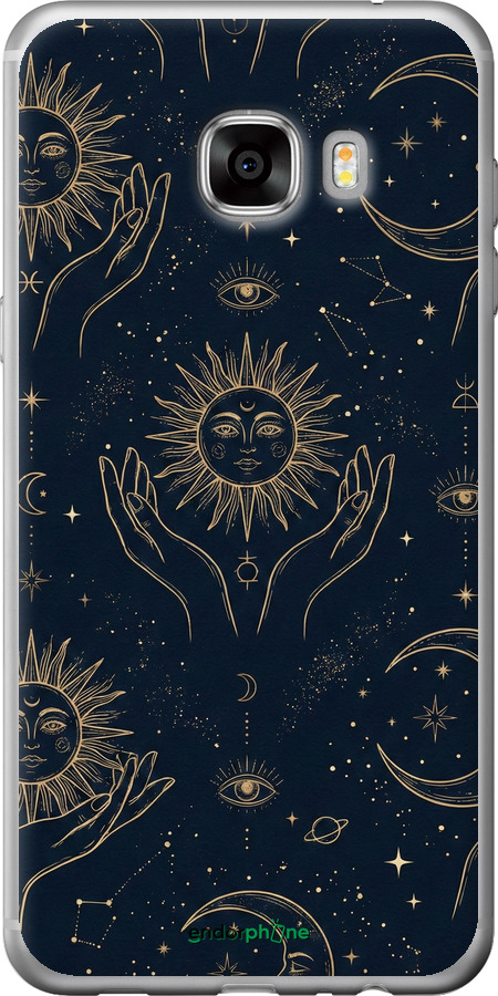 Силиконовый чехол Celestial Harmony: Sun & Moon Gold Mystic Pattern для Samsung Galaxy C7 C7000 - 6778u-302 изображение 