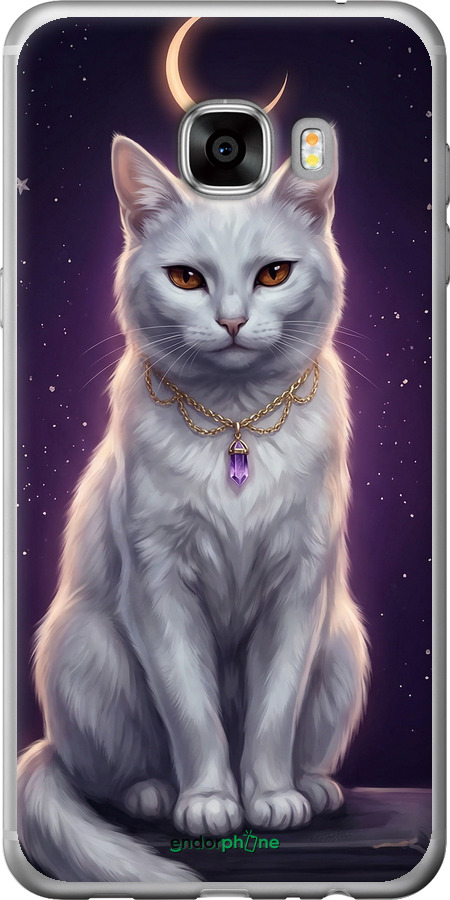 Силиконовый чехол Mystic White Cat Gothic Dark Purple Gold для Samsung Galaxy C7 C7000 - 6805u-302 изображение 