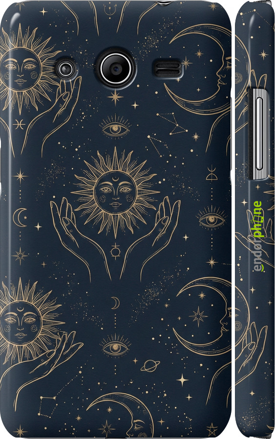3D пластиковый матовый чехол Celestial Harmony: Sun & Moon Gold Mystic Pattern для Samsung Galaxy Core 2 G355 - 6778m-75 изображение 