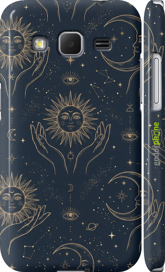 3D пластиковий глянцевий чехол Celestial Harmony: Sun & Moon Gold Mystic Pattern для Samsung Galaxy Core Prime G360H - 6778c-76 изображение 