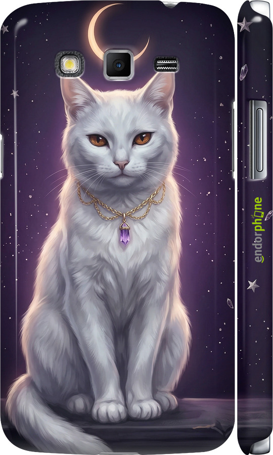 3D пластиковий матовий чехол Mystic White Cat Gothic Dark Purple Gold для Samsung Galaxy Grand 2 G7102 - 6805m-41 изображение 