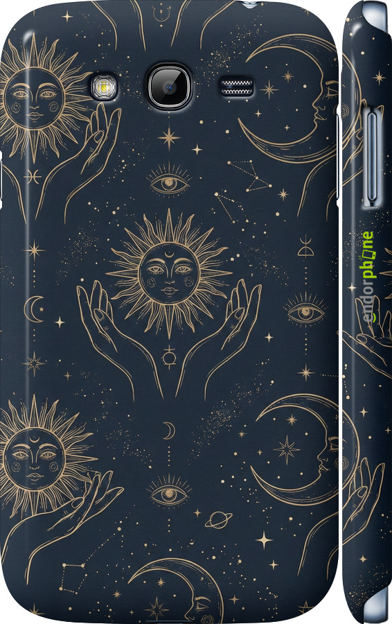 3D пластиковий матовий чехол Celestial Harmony: Sun & Moon Gold Mystic Pattern для Samsung Galaxy Grand I9082 - 6778m-66 изображение 