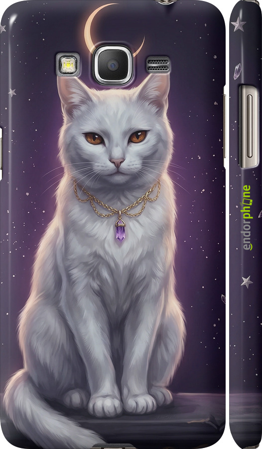 3D пластиковий матовий чехол Mystic White Cat Gothic Dark Purple Gold для Samsung Galaxy Grand Prime VE G531H - 6805m-212 изображение 