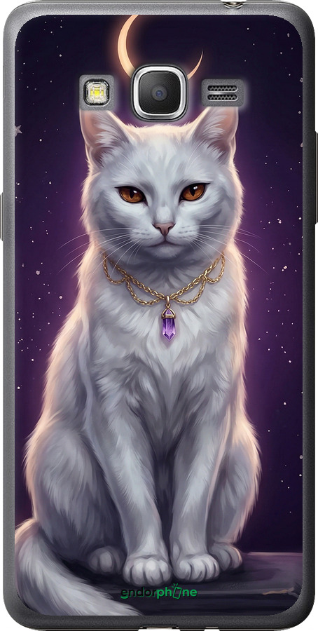 2D пластиковый чехол Mystic White Cat Gothic Dark Purple Gold для Samsung Galaxy Grand Prime VE G531H - 6805t-212 изображение 