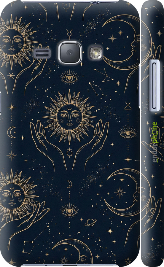 3D пластиковый матовый чехол Celestial Harmony: Sun & Moon Gold Mystic Pattern для Samsung Galaxy J1 (2016) Duos J120H - 6778m-262 изображение 