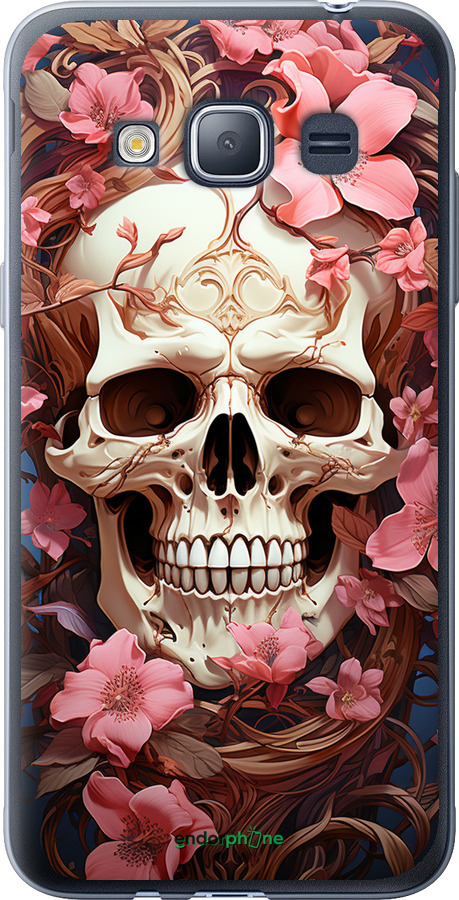 Силіконовий чехол Череп у рожевих квітах для Samsung Galaxy J1 (2016) Duos J120H - 5965u-262 изображение 